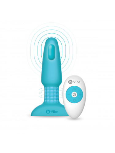 Голубая вибропробка с ротацией шариков RIMMING REMOTE CONTROL PLUG TEAL - 15,2 см.