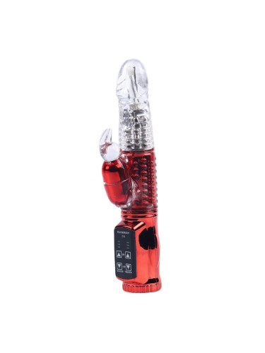 Красный вибратор с 24 режимами вибрации и ротации - 21 см.
