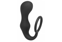 Чёрное эрекционное кольцо с анальной пробкой Double Pleasure Anal Plug