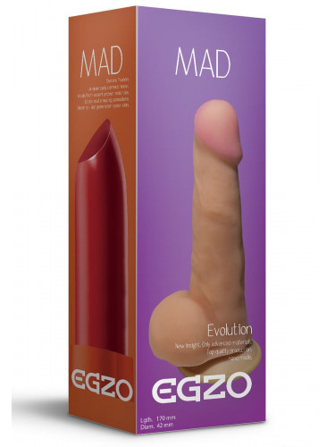 Телесный фаллоимитатор Mad Lipstick с мошонкой и подошвой-присоской - 17 см.