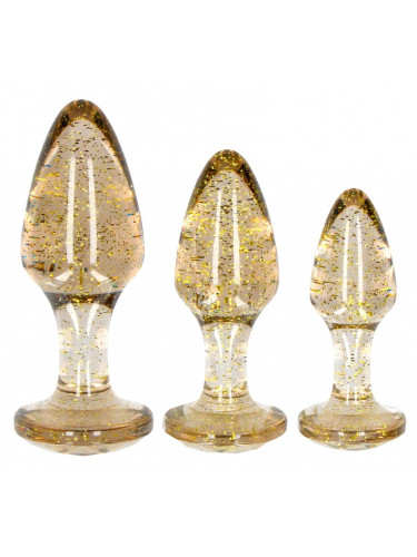 Набор из 3 золотистых анальных пробок Acrylic Goldchip Butt Plug Set