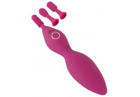 Ярко-розовый клиторальный вибратор с 3 насадками Spot Vibrator with 3 Tips - 17,9 см.