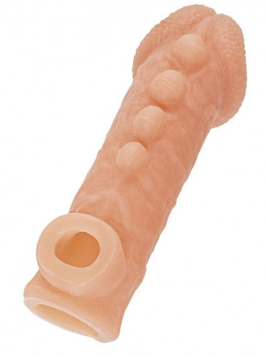 Телесная закрытая насадка с шишечками Cock Sleeve 008 Size S - 13,8 см.