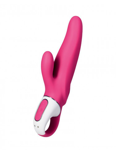 Ярко-розовый вибратор Satisfyer Mr. Rabbit с клиторальным отростком - 22,1 см.
