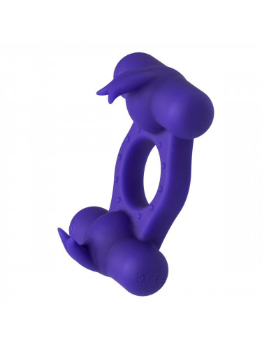 Фиолетовое эрекционное виброкольцо с двумя моторами Silicone Rechargeable Triple Orgasm Enhancer