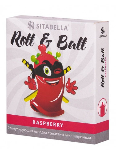 Стимулирующий презерватив-насадка Roll Ball Raspberry