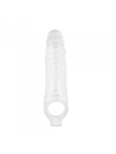 Прозрачная насадка на пенис с подхватом Mighty Sleeve With Ball Loop - 22 см.
