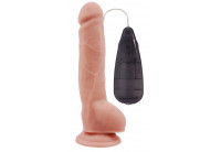 Телесный вибратор с мошонкой на присоске Extra Fun Vibrating Dildo - 23,5 см.