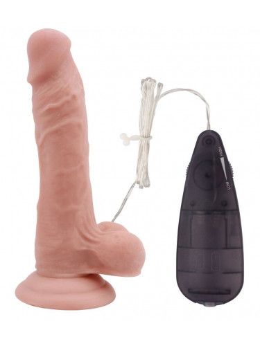 Телесный вибратор с мошонкой на присоске 7 Inch Beginners Dildo Vibrator - 18,6 см.