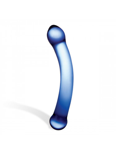 Синий изогнутый фаллоимитатор Curved G-Spot Glass Dildo - 16 см.