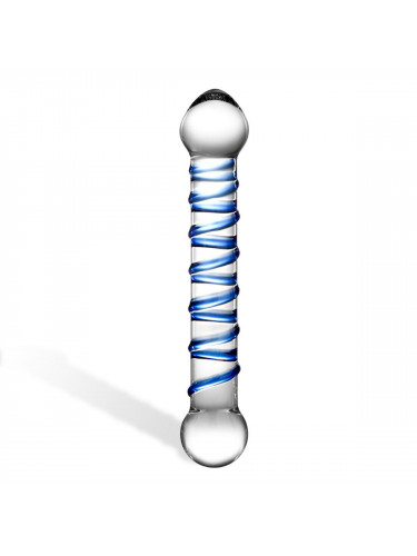 Прозрачный фаллос с голубой спиралью Spiral Dildo - 17 см.