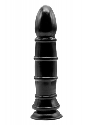 Чёрный анальный фаллоимитатор с рёбрышками Anal Munition Huge Butt Plug - 28,5 см.