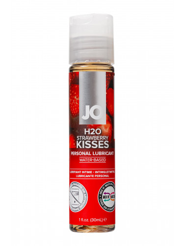 Лубрикант на водной основе с ароматом клубники JO Flavored Strawberry Kisses - 30 мл.