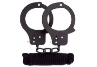 Чёрные наручники из листового металла в комплекте с веревкой BONDX METAL CUFFS LOVE ROPE SET
