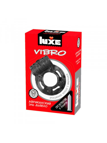 Чёрное эрекционное виброкольцо Luxe VIBRO «Африканский Эль Дьябло» + презерватив