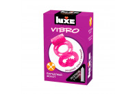Розовое эрекционное виброкольцо Luxe VIBRO «Бархатный молот» + презерватив