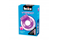 Фиолетовое эрекционное виброкольцо Luxe VIBRO «Бешеная Гейша» + презерватив