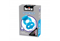 Голубое эрекционное виброкольцо Luxe VIBRO «Дьявол в доспехах» + презерватив