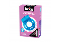 Голубое эрекционное виброкольцо Luxe VIBRO «Кошмар русалки» + презерватив