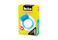 Голубое эрекционное виброкольцо Luxe VIBRO «Райская птица» + презерватив