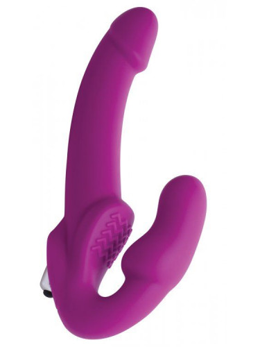 Ярко-розовый безремневой вибрострапон Evoke Vibrating Strapless Silicone Strap-on Dildo