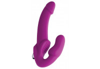 Ярко-розовый безремневой вибрострапон Evoke Vibrating Strapless Silicone Strap-on Dildo