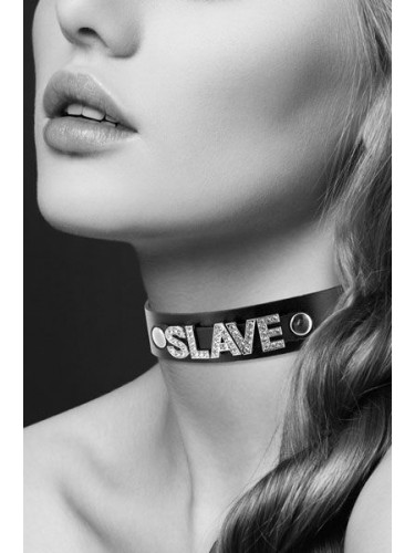 Чокер с надписью COLLIER STRASS SLAVE CUIR BOVIN
