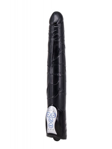 Чёрный вибромассажер Long John Realistic Thrusting Vibrator с функцией толкания - 20 см.