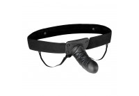 Чёрный полый страпон с вибрацией Unisex Vibrating Hollow Strap-On - 14 см.
