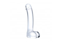 Прозрачный стеклянный фаллос с мошонкой Curved G-Spot - 18 см.