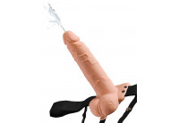 Телесный полый страпон с имитацией эякуляции 7.5 Hollow Squirting Strap-On with Balls - 21,6 см.