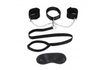 Чёрный ошейник с наручниками и поводком Collar Cuffs Leash Set