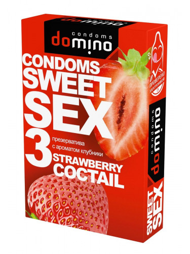 Презервативы для орального секса DOMINO Sweet Sex с ароматом клубничного коктейля - 3 шт.