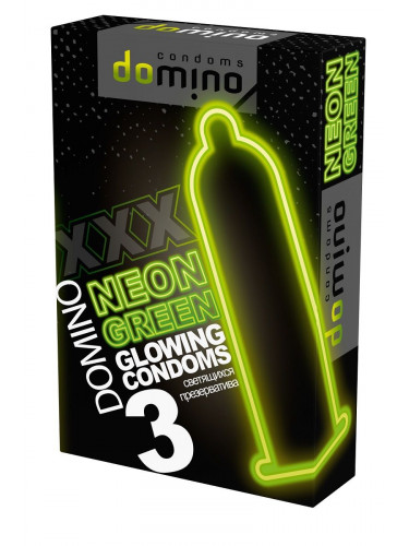 Презервативы DOMINO Neon Green со светящимся в темноте кончиком - 3 шт.