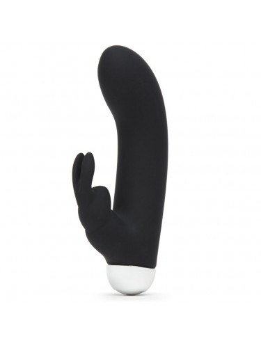 Черный вибратор с клиторальным отростком Greedy Girl Mini Rabbit Vibrator - 14 см.