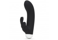 Черный вибратор с клиторальным отростком Greedy Girl Mini Rabbit Vibrator - 14 см.