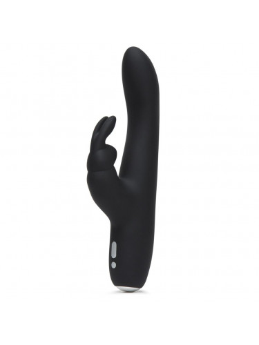Черный вибратор с клиторальным отростком Greedy Girl Slimline Rabbit Vibrator - 22,8 см.