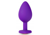 Фиолетовая анальная пробка Bling Plug Large с золотистым стразом - 9,5 см.
