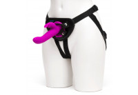 Лиловый страпон Rechargeable Vibrating Strap-On Harness Set - 17,6 см.
