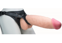 Телесный реалистичный фаллоимитатор на черных трусиках Real Big Strap-On - 34,5 см.