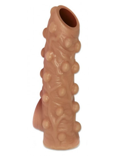 Телесная насадка с бугорками и открытой головкой Nude Sleeve M - 12 см.