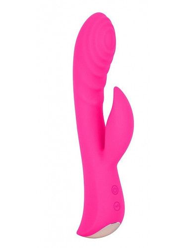 Ярко-розовый вибромассажер-кролик 5 Silicone Ripple Passion - 19,1 см.