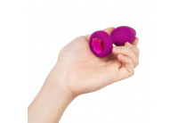 Ярко-розовая анальная вибровтулка с кристаллом Vibrating Jewel Plug S/M - 10 см.