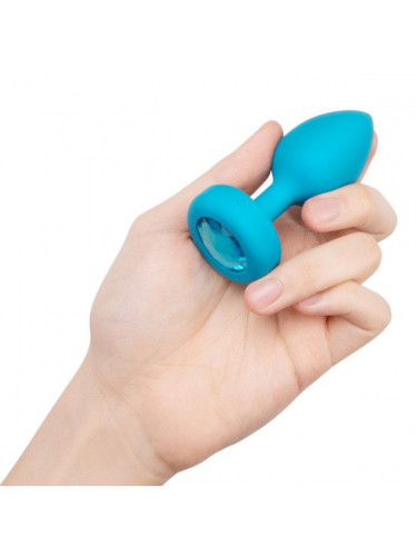 Бирюзовая анальная вибровтулка с кристаллом Vibrating Jewel Plug S/M - 10 см.