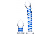 Набор из 2 стеклянных игрушек с синей спиралью Swirly Dildo Buttplug Set