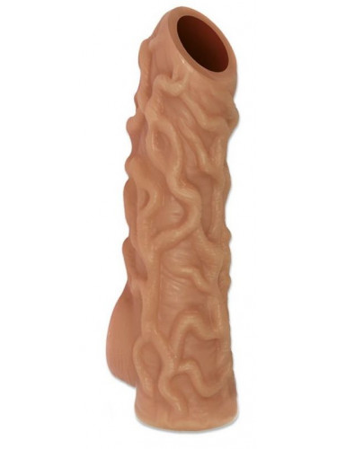 Телесная насадка с венками и открытой головкой Nude Sleeve S - 10 см.