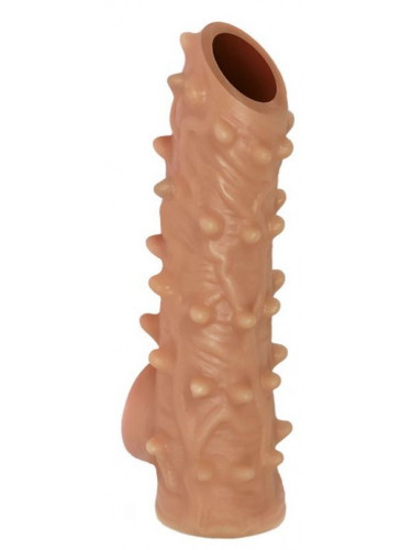 Телесная насадка с шипами и открытой головкой Nude Sleeve S - 10 см.