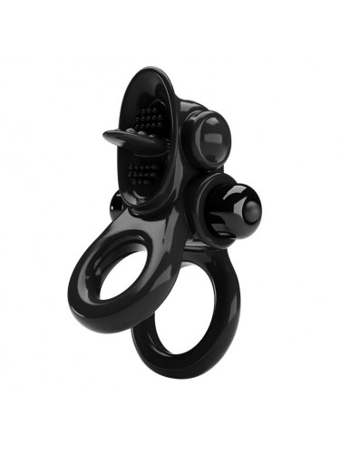 Черное эрекционное кольцо с подхватом мошонки и стимулятором клитора Passionate Ring