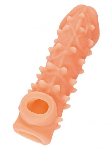 Телесная закрытая насадка с пупырышками Cock Sleeve 005 Size L - 17,6 см.