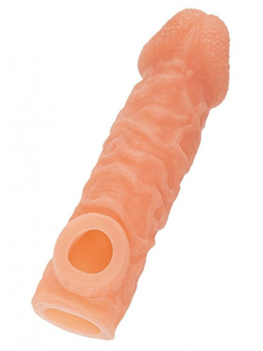 Телесная закрытая насадка с шершавой головкой Cock Sleeve 007 Size M - 15,6 см.